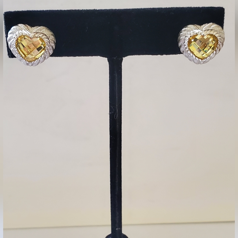 Judith Ripka Sterling & Citrine Heart Earrings - Picture 9 of 9